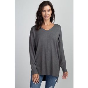 Dreamers Debut Charcoal V Neck Front Seam Sweater